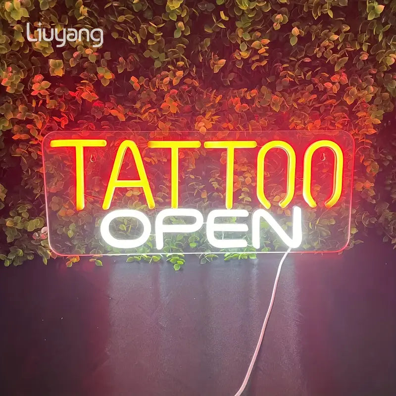 "Tattoo Open" LED Neonreklam – Röd & Vit