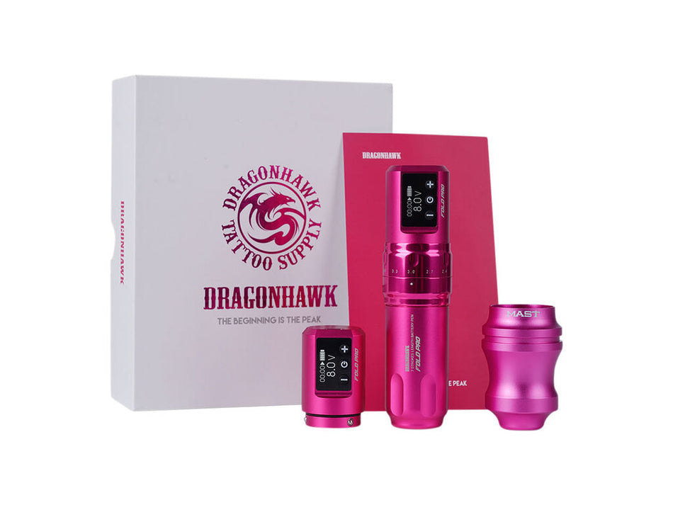Dragonhawk Mast Fold Pro - Wireless Tattoo Machine - Combo Pack - Pink