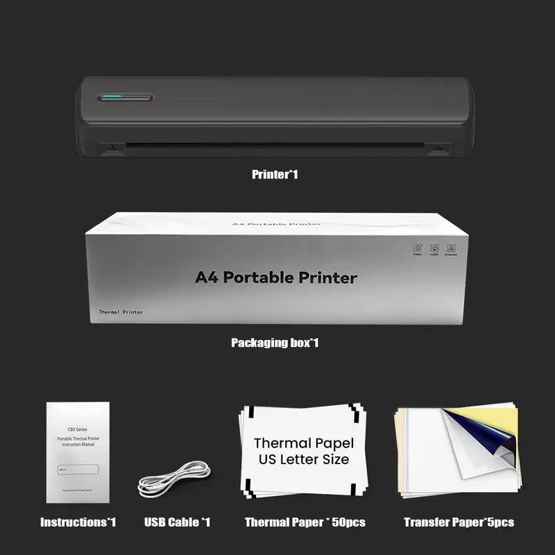 A4 Bärbar Bläckfri Termisk Skrivare – Trådlös &amp; Kompatibel med iOS / Android